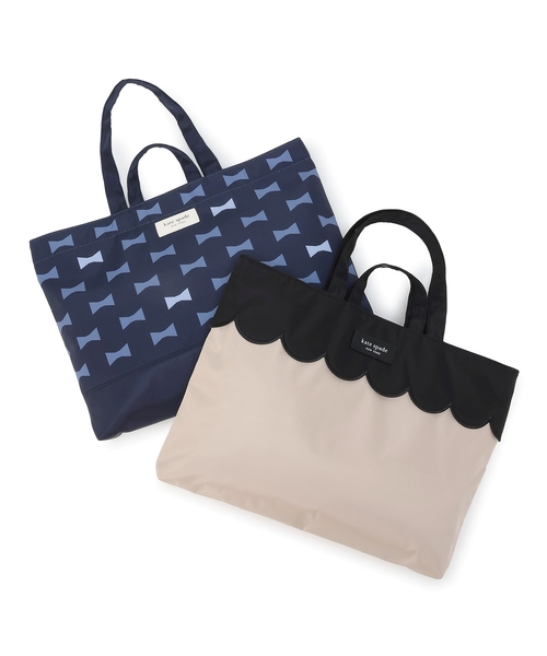 kate spade 機関車型クラッチバッグ　ネイビー ノット デニム チェック ミディアム クロスボディ トート | トート