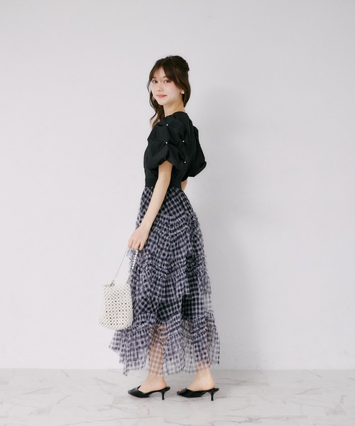 tocco closet(トッコ クローゼット)の「パール付きタックボリュームスリーブブラウス(シャツ/ブラウス・レディース・オフホワイト/ブラック/ミント・M)」の9枚目の写真