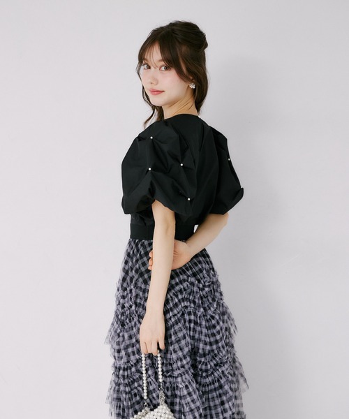 tocco closet(トッコ クローゼット)の「パール付きタックボリュームスリーブブラウス(シャツ/ブラウス・レディース・オフホワイト/ブラック/ミント・M)」の12枚目の写真