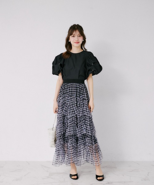 tocco closet(トッコ クローゼット)の「パール付きタックボリュームスリーブブラウス(シャツ/ブラウス・レディース・オフホワイト/ブラック/ミント・M)」の8枚目の写真