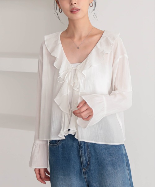 for/c(フォーシー)の「ヨウリュウラッフルカラーブラウス【サスティナブル】(シャツ/ブラウス・レディース・ブラック/オフホワイト・M/L)」の16枚目の写真
