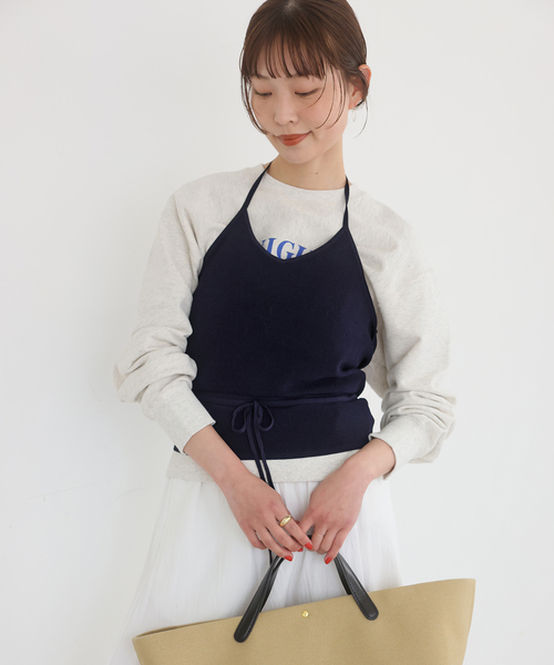 URAGO(ユラーゴ)の「URAGO/ユラゴ ホルターネックニット 250607(ニット/セーター・レディース・ホワイト/ネイビー・FREE)」の7枚目の写真