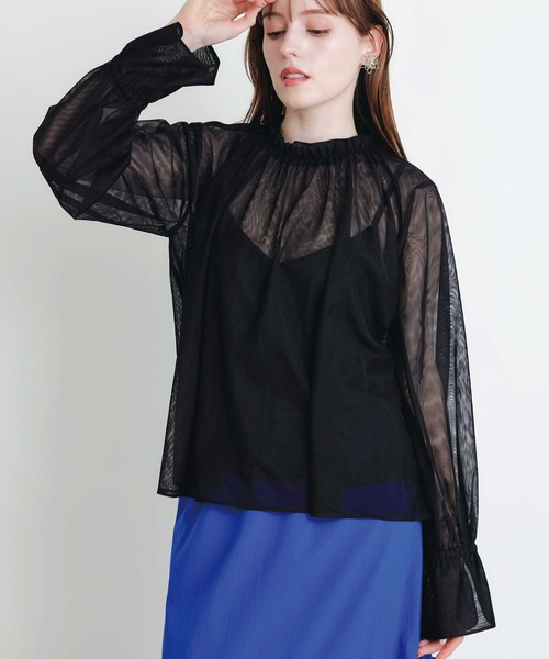PICCIN PERLA(ピッチンペルラ)の「ダブルメッシュスタンドカラーブラウス(シャツ/ブラウス・レディース・ブラック・M)」の2枚目の写真