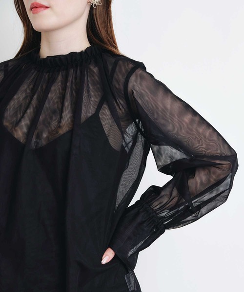 PICCIN PERLA(ピッチンペルラ)の「ダブルメッシュスタンドカラーブラウス(シャツ/ブラウス・レディース・ブラック・M)」の3枚目の写真