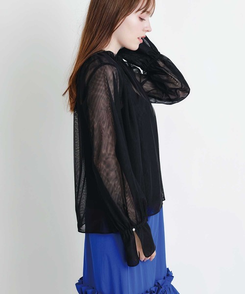 PICCIN PERLA(ピッチンペルラ)の「ダブルメッシュスタンドカラーブラウス(シャツ/ブラウス・レディース・ブラック・M)」の4枚目の写真