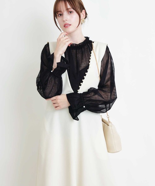 PICCIN PERLA(ピッチンペルラ)の「ダブルメッシュスタンドカラーブラウス(シャツ/ブラウス・レディース・ブラック・M)」の11枚目の写真