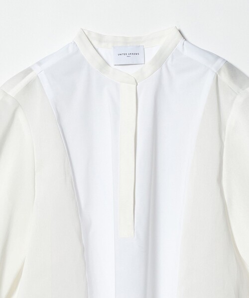 UNITED ARROWS(ユナイテッドアローズ)の「シアー コンビ フレア シャツ(シャツ/ブラウス・レディース・オフホワイト/ライトブルー/ネイビー・FREE)」の13枚目の写真