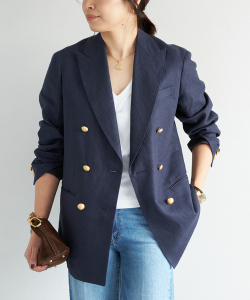 Deuxieme Classe(ドゥーズィエムクラス)の「*LINEN ブレザー(テーラードジャケット・レディース・ネイビー/キャメル・FREE)」の2枚目の写真