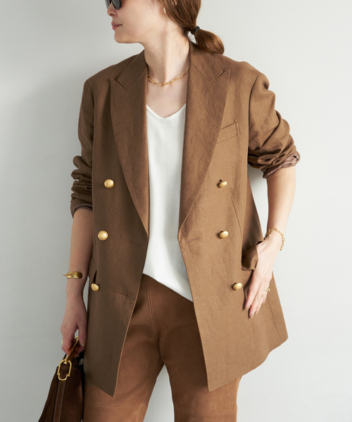 Deuxieme Classe(ドゥーズィエムクラス)の「*LINEN ブレザー(テーラードジャケット・レディース・ネイビー/キャメル・FREE)」の1枚目の写真
