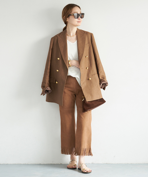 Deuxieme Classe(ドゥーズィエムクラス)の「*LINEN ブレザー(テーラードジャケット・レディース・ネイビー/キャメル・FREE)」の3枚目の写真