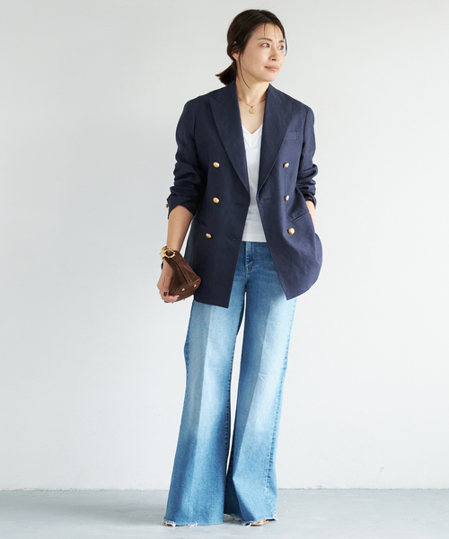 Deuxieme Classe(ドゥーズィエムクラス)の「*LINEN ブレザー(テーラードジャケット・レディース・ネイビー/キャメル・FREE)」の4枚目の写真