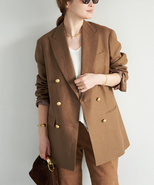 Deuxieme Classe(ドゥーズィエムクラス)の「*LINEN ブレザー(テーラードジャケット・レディース・ネイビー/キャメル・FREE)」の5枚目の写真