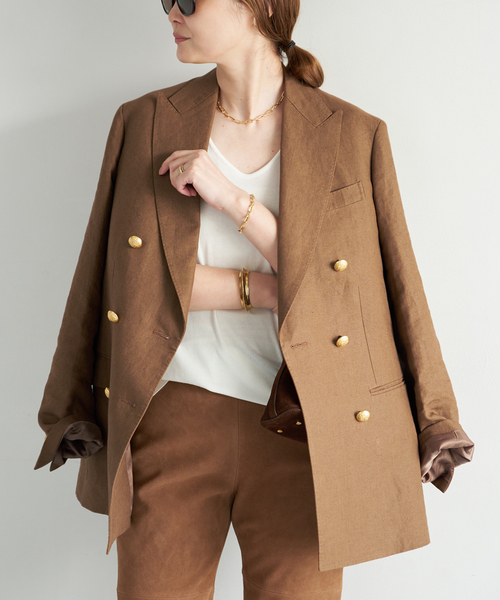 Deuxieme Classe(ドゥーズィエムクラス)の「*LINEN ブレザー(テーラードジャケット・レディース・ネイビー/キャメル・FREE)」の6枚目の写真