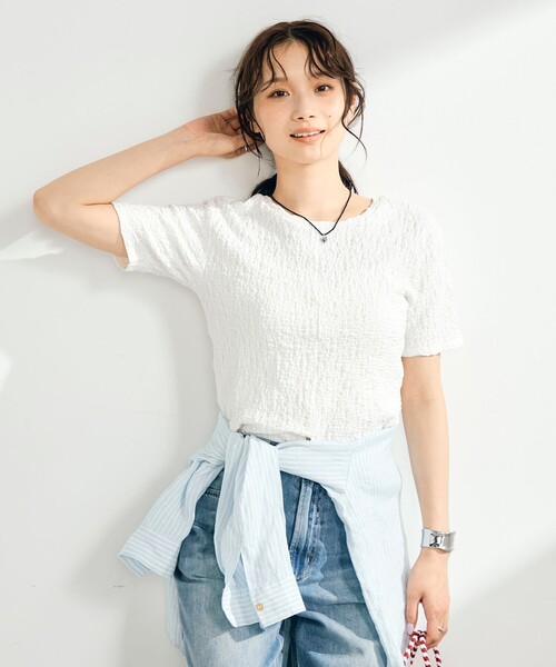 fredy emue(フレディエミュ)の「ぽこぽこ2WAYスリットプルオーバー(Tシャツ/カットソー・レディース・ブラウン/オフホワイト/ブラック/サックスブルー・38)」の16枚目の写真