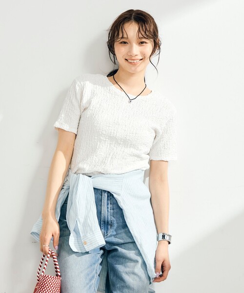 fredy emue(フレディエミュ)の「ぽこぽこ2WAYスリットプルオーバー(Tシャツ/カットソー・レディース・ブラウン/オフホワイト/ブラック/サックスブルー・38)」の18枚目の写真