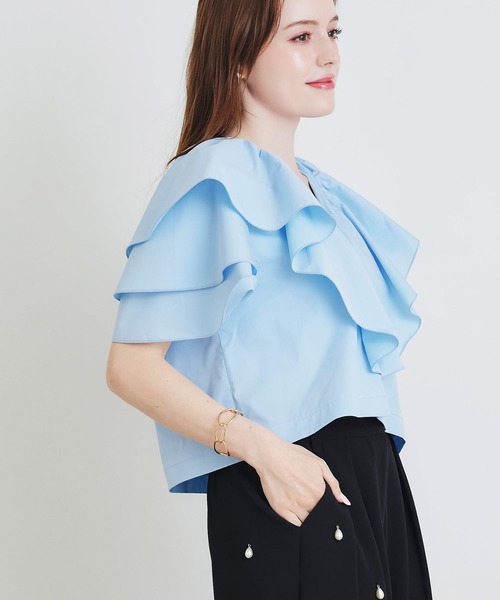 PICCIN PERLA（ピッチンペルラ）の「フリルショートジャケット（その他アウター・レディース・オフホワイト/ブラック/サックスブルー・M）」の14枚目の写真