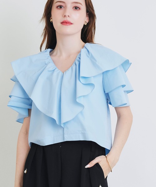 PICCIN PERLA（ピッチンペルラ）の「フリルショートジャケット（その他アウター・レディース・オフホワイト/ブラック/サックスブルー・M）」の17枚目の写真