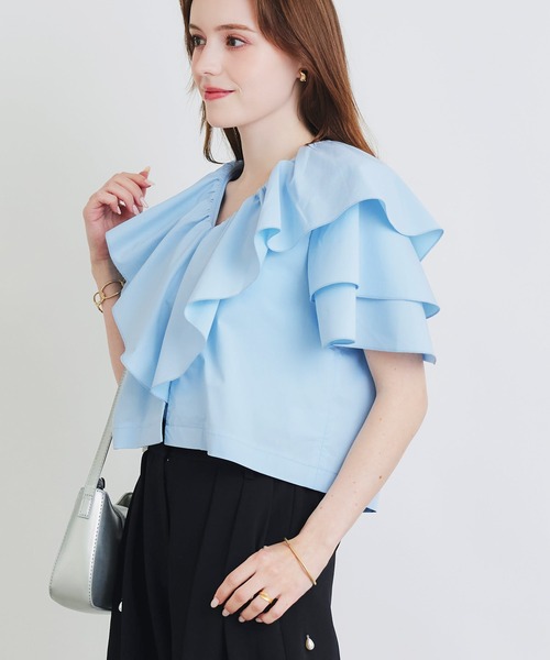 PICCIN PERLA（ピッチンペルラ）の「フリルショートジャケット（その他アウター・レディース・オフホワイト/ブラック/サックスブルー・M）」の16枚目の写真