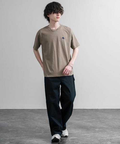 LOGOS(ロゴス)の「LOGOS ロゴス 吸汗速乾 スパイラルヤーンワンポイントロゴ刺繍半袖Tシャツ(Tシャツ/カットソー・メンズ・サンドベージュ/オフホワイト/カーキ/オレンジ/ネイビー/ワイン/スミクロ・M/LL/L)」の21枚目の写真