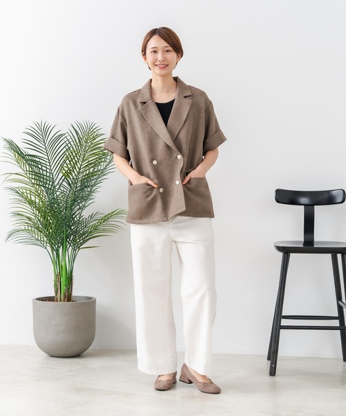 fort point(フォーポイント)の「【C-FORT POINT/フォートポイント】【きれいめ華やか サマーツイード】半袖 ダブルテーラードジャケット 高見え 上品 通勤 オフィス 韓国ファッション(テーラードジャケット・レディース・ブラック/ブラウン/ライトブラウン・FREE)」の22枚目の写真
