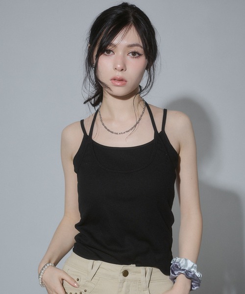 ENVYM(アンビー)の「レイヤードチョーカーカップインリブキャミソール(キャミソール・レディース・ブラック/ホワイト/ブラウン・FREE)」の7枚目の写真