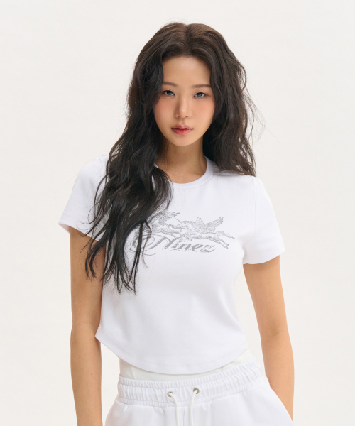NINEZ（ナインゼット）の「ツインユニコーンコットンクロップ半袖Tシャツ (2color)（Tシャツ/カットソー・レディース・ホワイト/ブラック・SMALL/MEDIUM）」の3枚目の写真