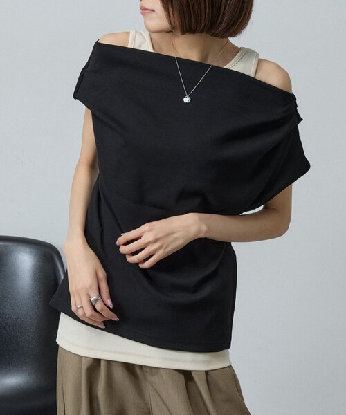 goocy(グーシー)の「テレコドレープレイヤードトップス(Tシャツ/カットソー・レディース・ブラック/チャコールグレー/グレイッシュベージュ・FREE)」の10枚目の写真