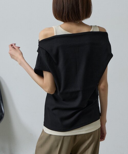 goocy(グーシー)の「テレコドレープレイヤードトップス(Tシャツ/カットソー・レディース・ブラック/チャコールグレー/グレイッシュベージュ・FREE)」の14枚目の写真