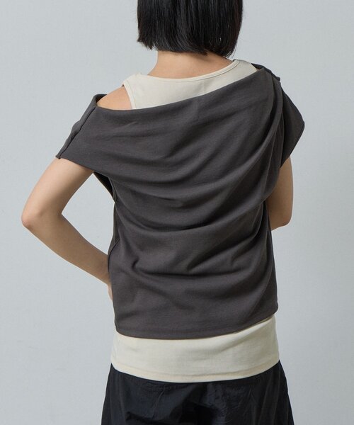 goocy(グーシー)の「テレコドレープレイヤードトップス(Tシャツ/カットソー・レディース・ブラック/チャコールグレー/グレイッシュベージュ・FREE)」の20枚目の写真