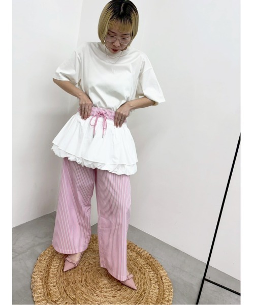 MIDVEIN（ミッドヴェイン）の「Tee + balloon mini SK（アンサンブル・レディース・ブラック/ベージュ/ホワイト・FREE）」の2枚目の写真