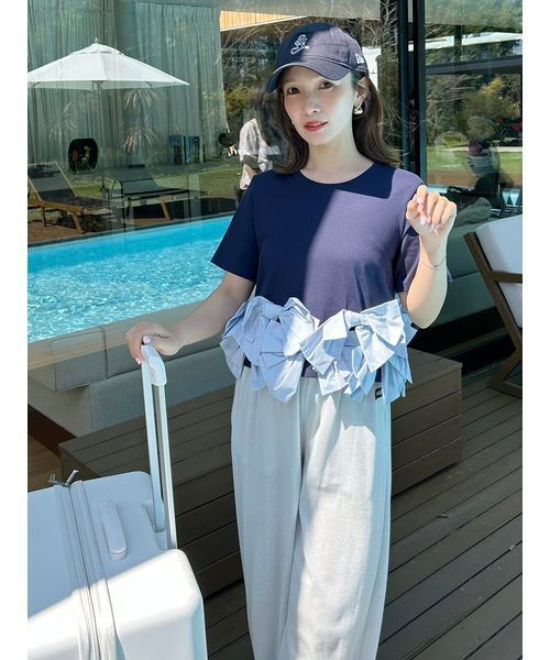 SNIDEL(スナイデル)の「【ZOZO/USAGI ONLINE限定】リボンドッキングTシャツ(Tシャツ/カットソー・レディース・ホワイト/その他/ブラック/ネイビー・F)」の5枚目の写真