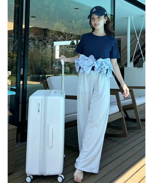 SNIDEL(スナイデル)の「【ZOZO/USAGI ONLINE限定】リボンドッキングTシャツ(Tシャツ/カットソー・レディース・ホワイト/その他/ブラック/ネイビー・F)」の6枚目の写真
