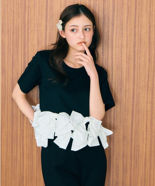 SNIDEL(スナイデル)の「【ZOZO/USAGI ONLINE限定】リボンドッキングTシャツ(Tシャツ/カットソー・レディース・ホワイト/その他/ブラック/ネイビー・F)」の18枚目の写真