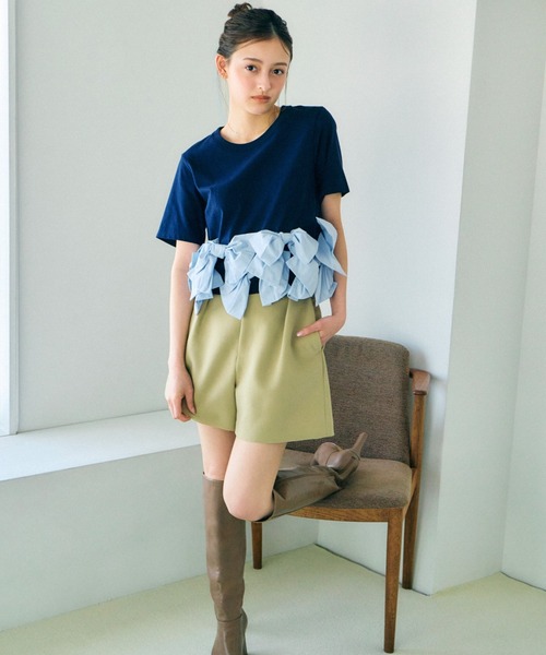 SNIDEL(スナイデル)の「【ZOZO/USAGI ONLINE限定】リボンドッキングTシャツ(Tシャツ/カットソー・レディース・ホワイト/その他/ブラック/ネイビー・F)」の20枚目の写真