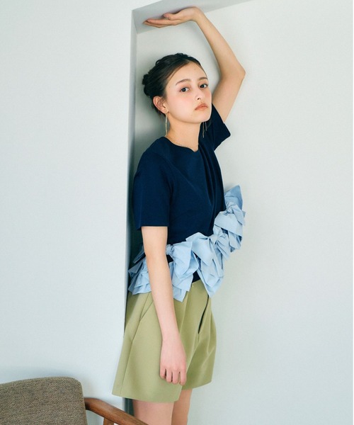 SNIDEL(スナイデル)の「【ZOZO/USAGI ONLINE限定】リボンドッキングTシャツ(Tシャツ/カットソー・レディース・ホワイト/その他/ブラック/ネイビー・F)」の21枚目の写真