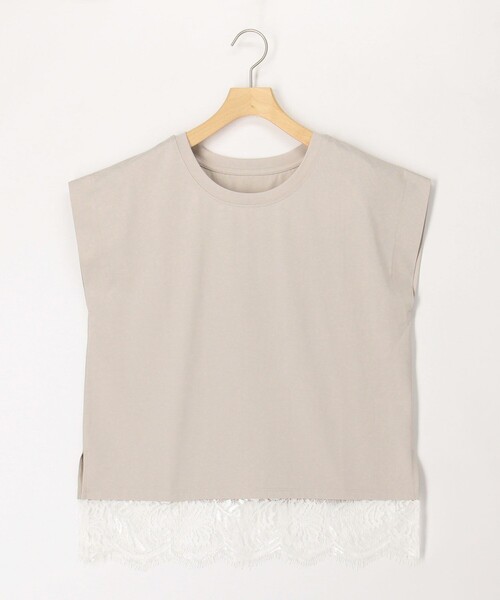 MICO COULIER(ミコクリエ)の「《接触冷感》《吸水速乾》DRY COTTON裾レースTシャツ(Tシャツ/カットソー・レディース・オリーブ/ベージュ/ブラック/オフホワイト・38)」の3枚目の写真