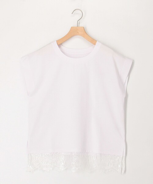MICO COULIER(ミコクリエ)の「《接触冷感》《吸水速乾》DRY COTTON裾レースTシャツ(Tシャツ/カットソー・レディース・オリーブ/ベージュ/ブラック/オフホワイト・38)」の2枚目の写真