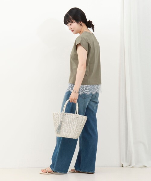 MICO COULIER(ミコクリエ)の「《接触冷感》《吸水速乾》DRY COTTON裾レースTシャツ(Tシャツ/カットソー・レディース・オリーブ/ベージュ/ブラック/オフホワイト・38)」の7枚目の写真