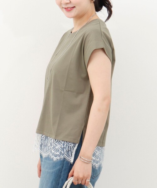 MICO COULIER(ミコクリエ)の「《接触冷感》《吸水速乾》DRY COTTON裾レースTシャツ(Tシャツ/カットソー・レディース・オリーブ/ベージュ/ブラック/オフホワイト・38)」の8枚目の写真