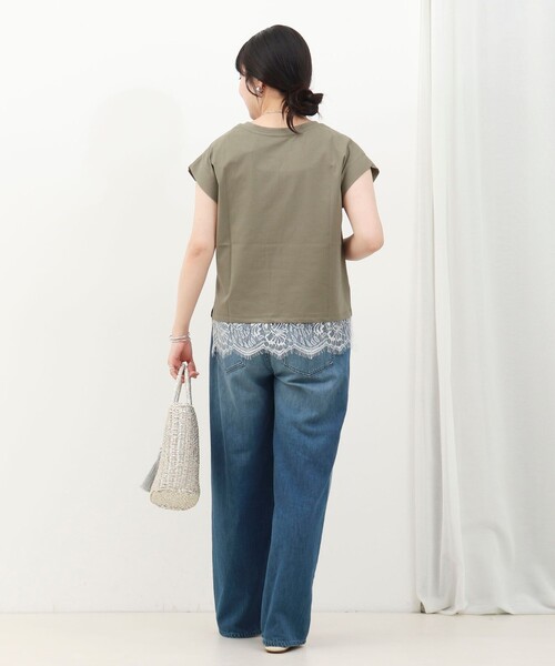 MICO COULIER(ミコクリエ)の「《接触冷感》《吸水速乾》DRY COTTON裾レースTシャツ(Tシャツ/カットソー・レディース・オリーブ/ベージュ/ブラック/オフホワイト・38)」の9枚目の写真