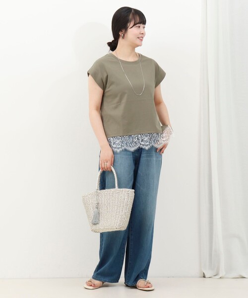 MICO COULIER(ミコクリエ)の「《接触冷感》《吸水速乾》DRY COTTON裾レースTシャツ(Tシャツ/カットソー・レディース・オリーブ/ベージュ/ブラック/オフホワイト・38)」の11枚目の写真