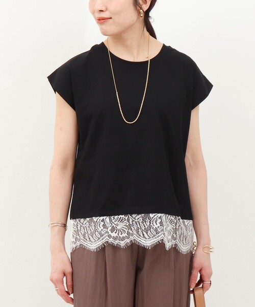 MICO COULIER(ミコクリエ)の「《接触冷感》《吸水速乾》DRY COTTON裾レースTシャツ(Tシャツ/カットソー・レディース・オリーブ/ベージュ/ブラック/オフホワイト・38)」の17枚目の写真
