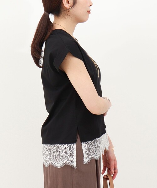MICO COULIER(ミコクリエ)の「《接触冷感》《吸水速乾》DRY COTTON裾レースTシャツ(Tシャツ/カットソー・レディース・オリーブ/ベージュ/ブラック/オフホワイト・38)」の20枚目の写真