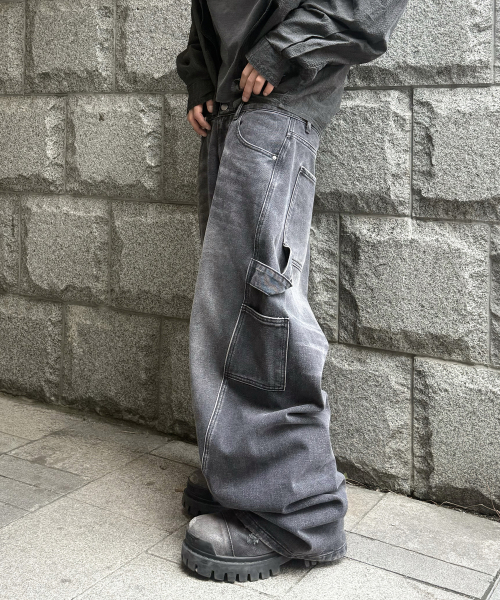 INDUST(インダスト)の「VTG ウォッシュドカーブカーペンターパンツ_ムングレー(その他パンツ・レディース・チャコールグレー・1(S)/2(M)/3(L))」の11枚目の写真