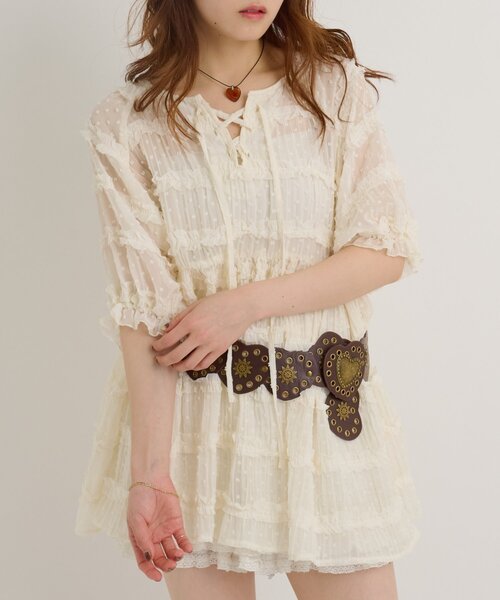 w closet(ダブルクローゼット)の「ドビードットチュニック シアーシャツ(シャツ/ブラウス・レディース・グリーン/ブラック/オフホワイト・FREE)」の4枚目の写真