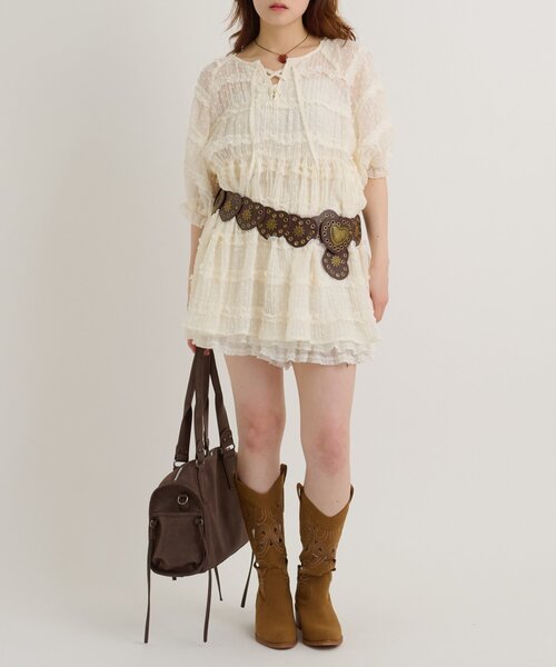 w closet(ダブルクローゼット)の「ドビードットチュニック シアーシャツ(シャツ/ブラウス・レディース・グリーン/ブラック/オフホワイト・FREE)」の9枚目の写真