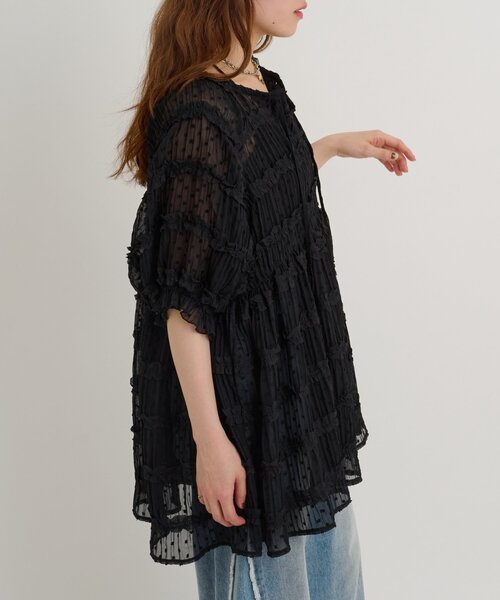w closet(ダブルクローゼット)の「ドビードットチュニック シアーシャツ(シャツ/ブラウス・レディース・グリーン/ブラック/オフホワイト・FREE)」の14枚目の写真