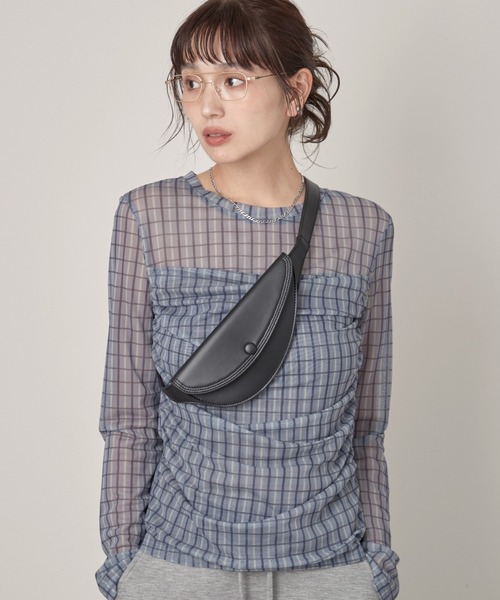 OFROOM(オフルーム)の「Check Sheer Tulle Top|チェックシアーチュールトップス(Tシャツ/カットソー・レディース・イエロー/グレイッシュブルー・FREE)」の7枚目の写真