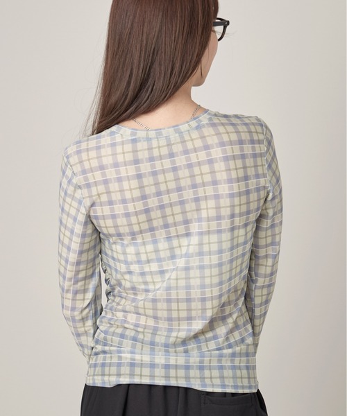 OFROOM(オフルーム)の「Check Sheer Tulle Top|チェックシアーチュールトップス(Tシャツ/カットソー・レディース・イエロー/グレイッシュブルー・FREE)」の10枚目の写真