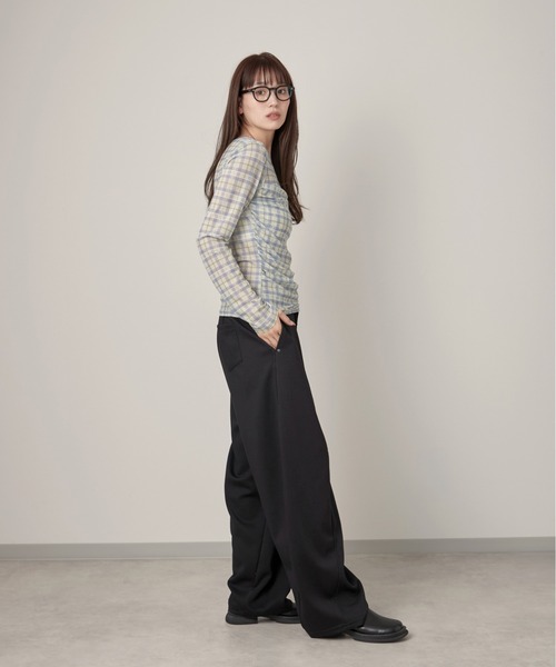 OFROOM(オフルーム)の「Check Sheer Tulle Top|チェックシアーチュールトップス(Tシャツ/カットソー・レディース・イエロー/グレイッシュブルー・FREE)」の12枚目の写真